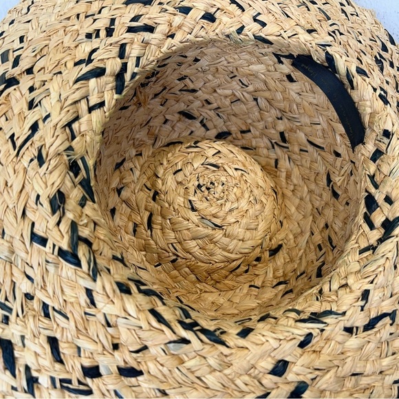 Handmade Womens M/L Woven Straw Hat with Navy Accents Beach Travel Vacation main image 7